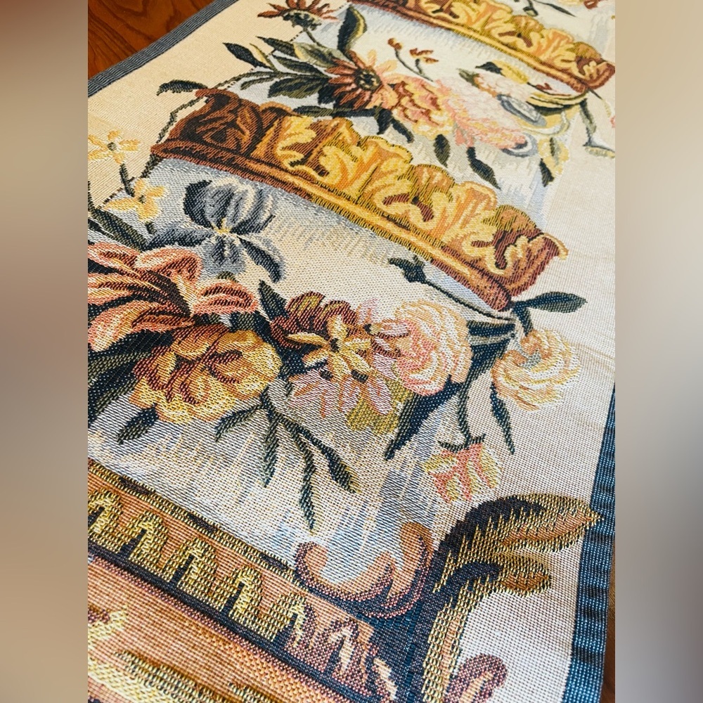 VTG Point Des Meurins French Tapestry Floral Column Wall Hanging Elegant 49x13” - Picture 4 of 10